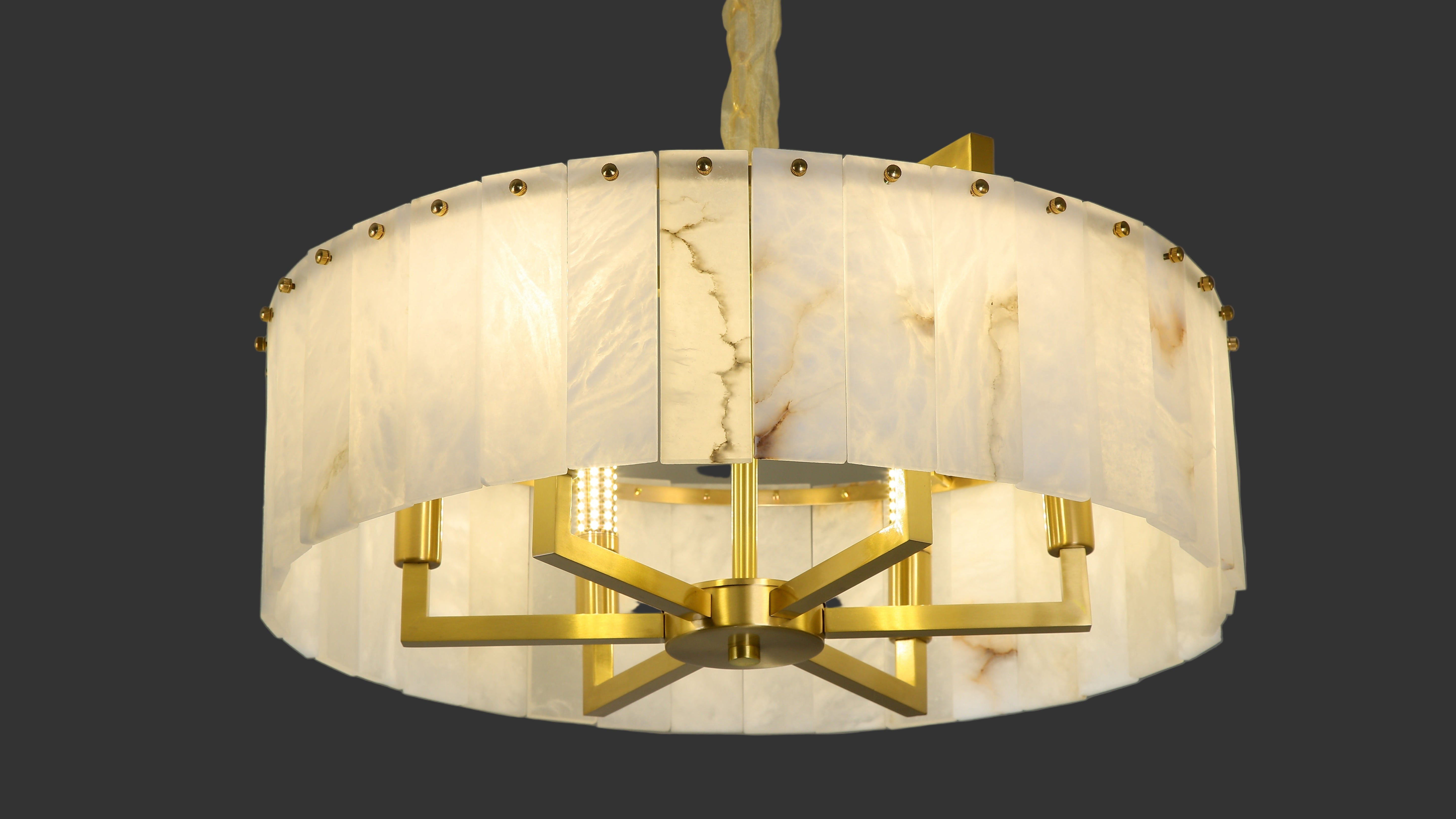 classisco marble circular chandelier with hand carved marble panels and gold frame