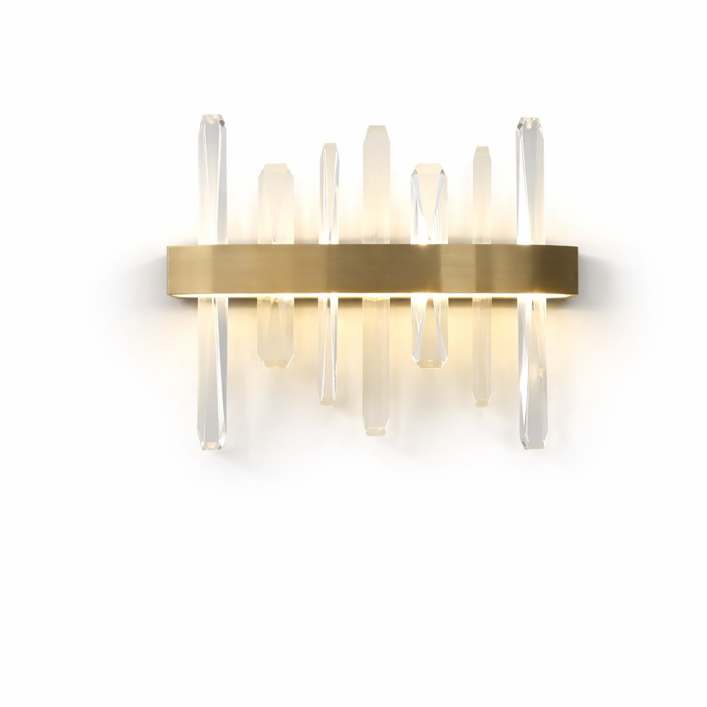 Close-up view of the intricate diamond cut crystals on the Grantchester Wall Light II, capturing the brilliant refraction of light.