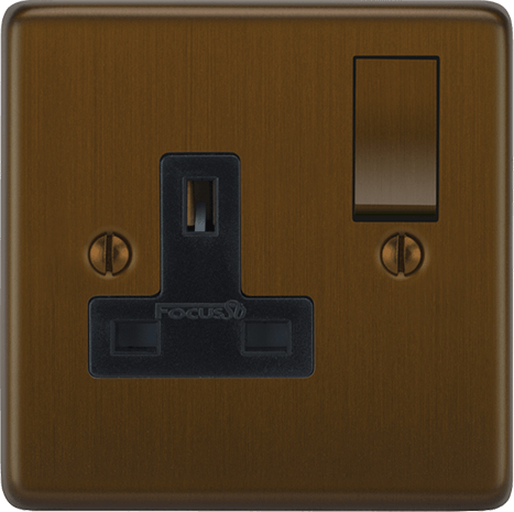 Close-up view of the Victorian single socket switch mechanism in a warm ambient setting.
