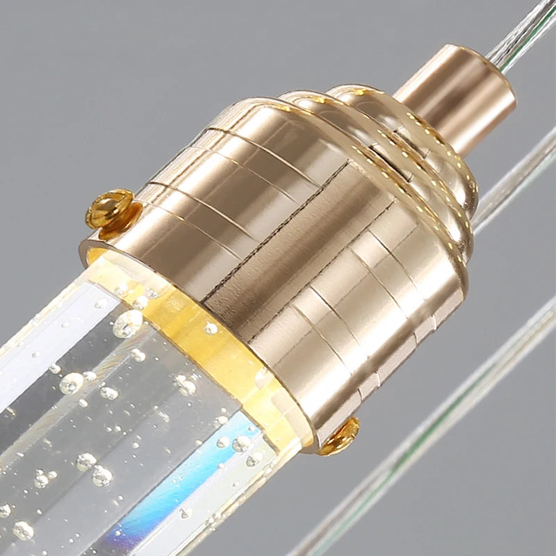 close up of cobham pendant showing brass fitting and bubble effect crystal tube