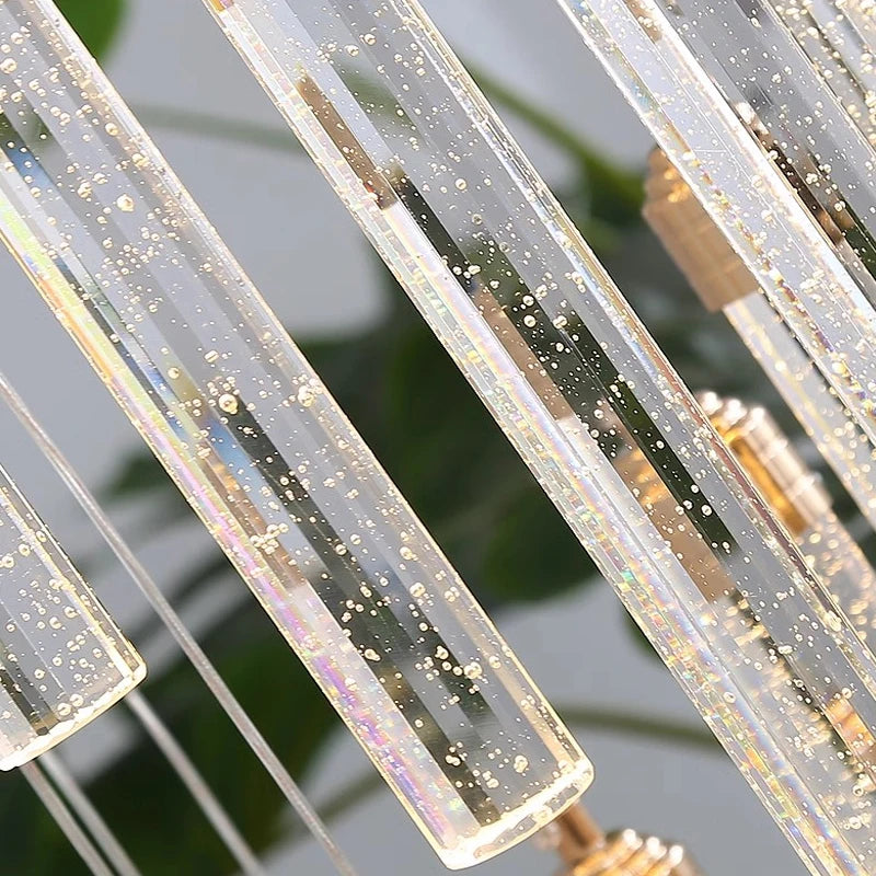 detailed view of cobham chandelier crystal tubes with textured bubble effect