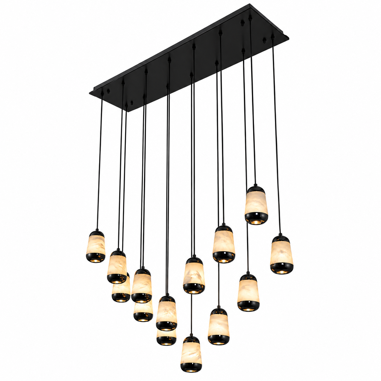 Contemporary architectural space beautifully anchored by the commanding, elegant حضور of the Giovanni Rectangular Chandelier.