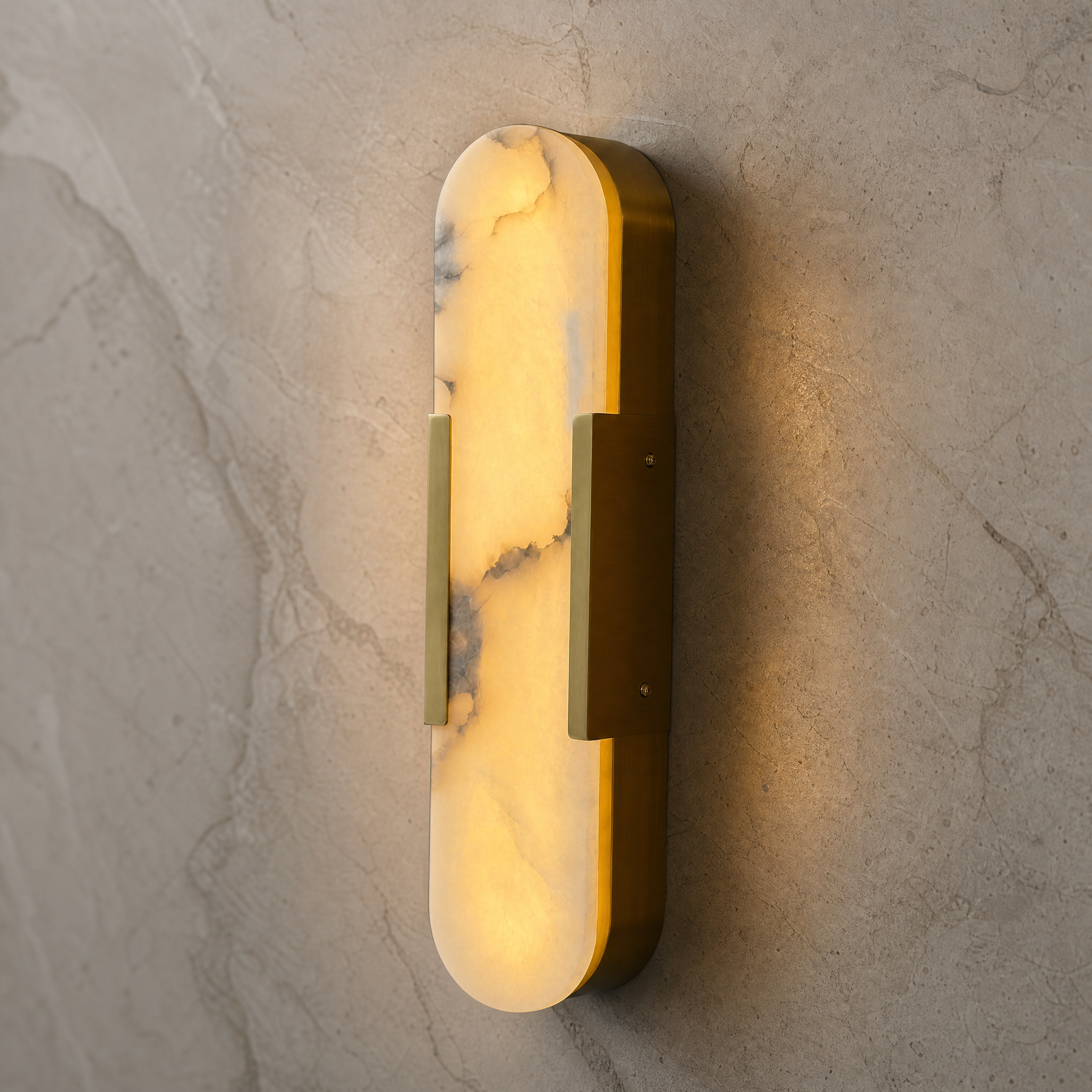 A detailed closeup showcasing the unique natural veining patterns and premium craftsmanship of the Dakota Marble Wall Light.
