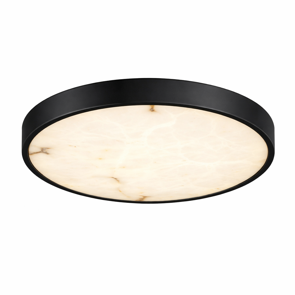 Detailed perspective of the circular marble edge catching natural light in a high-end interior setting.