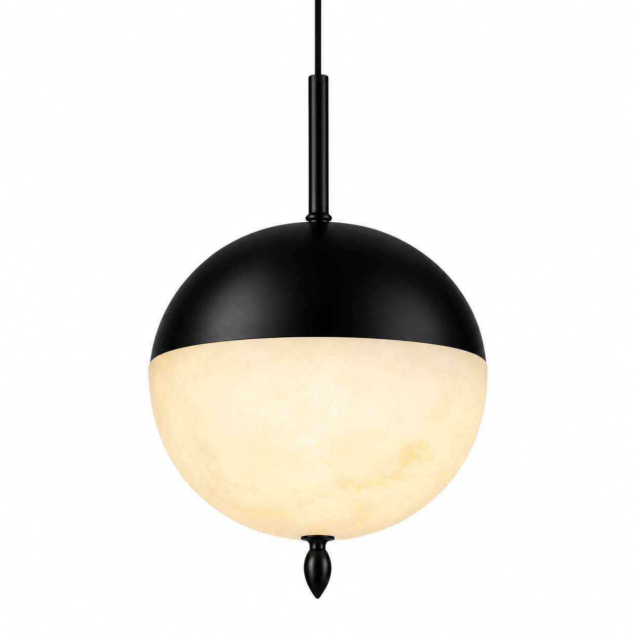 Detailed side profile of the Castano Marble Pendant Light II highlighting the seamless blend of sculptural simplicity and luxury materials.