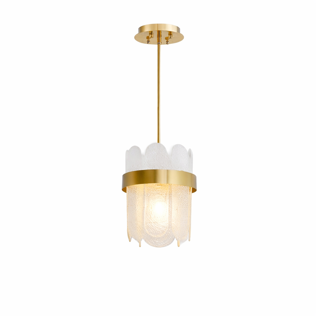 Detailed view highlighting the intricate craftsmanship and geometric silhouette of the Valparaíso brushed copper pendant lamp.