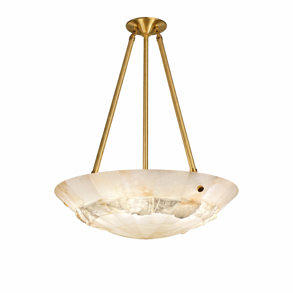 Detailed view of the natural veining in the hand-crafted marble of the Valleria circular chandelier, highlighting its unique textures.