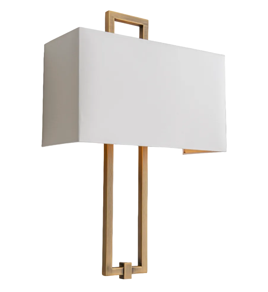 Detailed view of the Savona Wall Light's sleek geometric metal structure, casting a warm and inviting glow in a contemporary space.