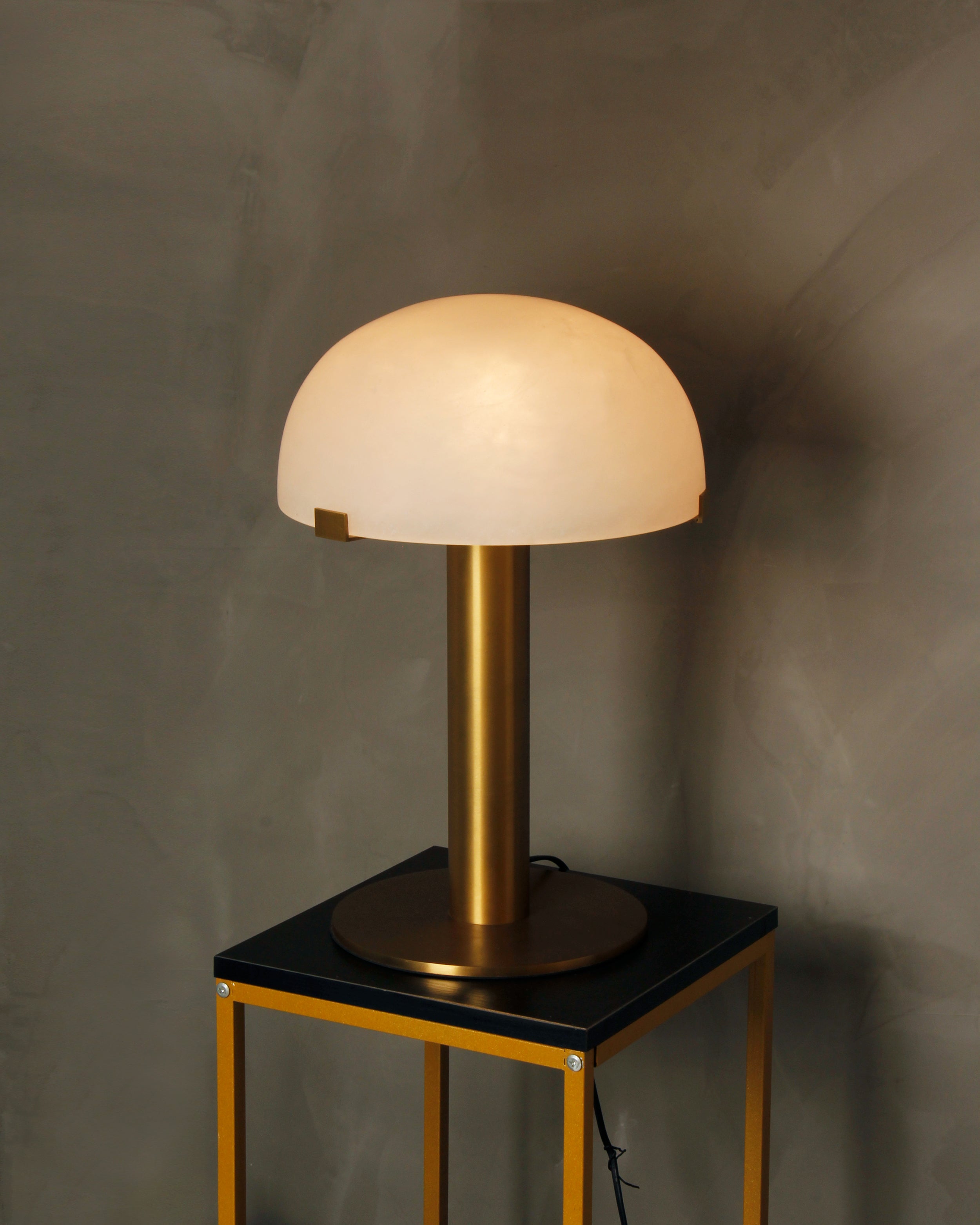 Dome Marble Table Lamp with smooth marble shade and stainless steel base