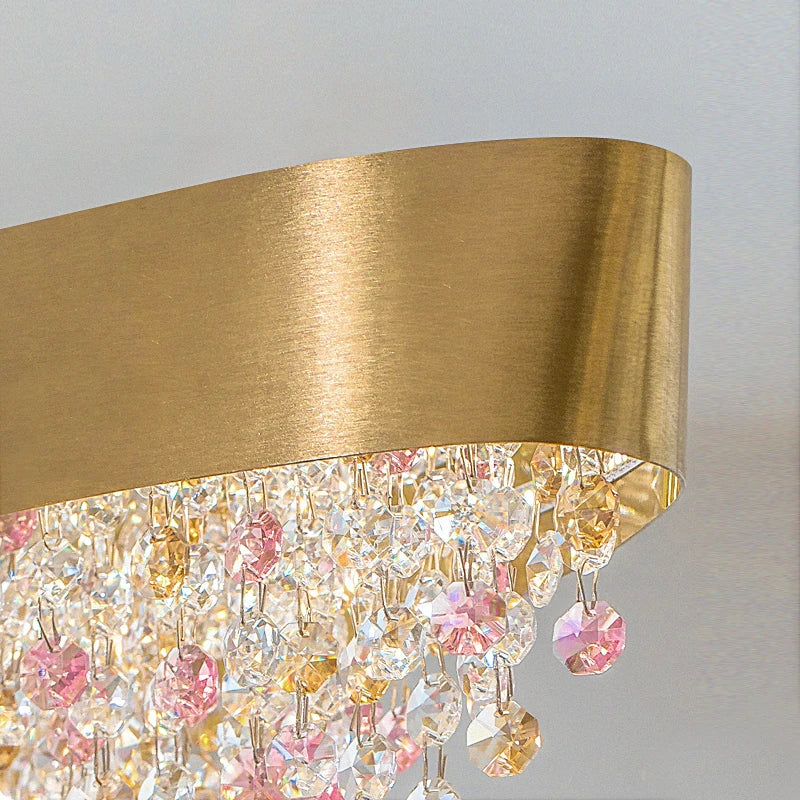 Close-up of brushed oval frame highlighting crystal colour mix and refined craftsmanship