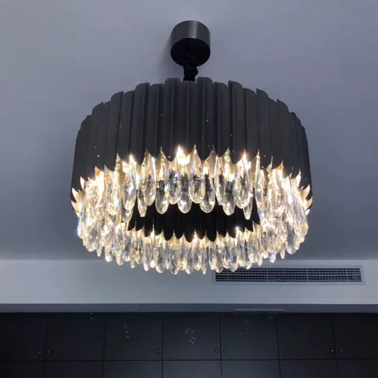 Close-up frontal view of the Doral Circular Chandelier highlighting its circular frame and crystal arrangement