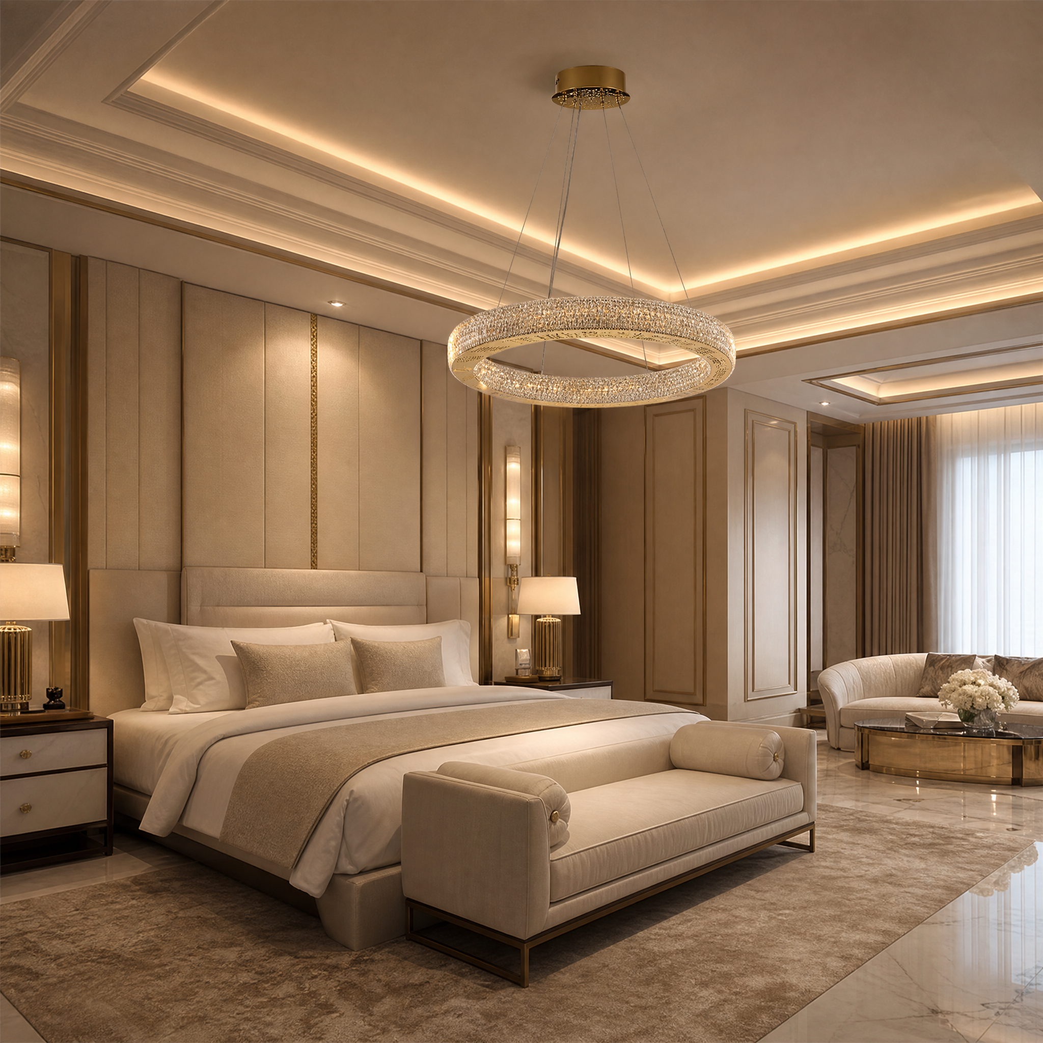 Arielle Luxury Circular Chandelier luxury hospitality lifestyle image by VORELLI