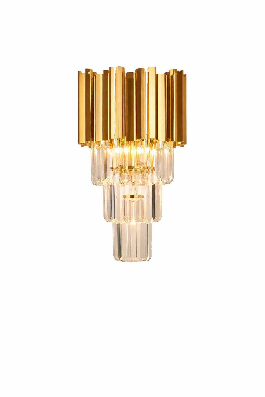 Front view of the Boeotia wall light displaying its balanced architectural proportions and elegant crystal finish.