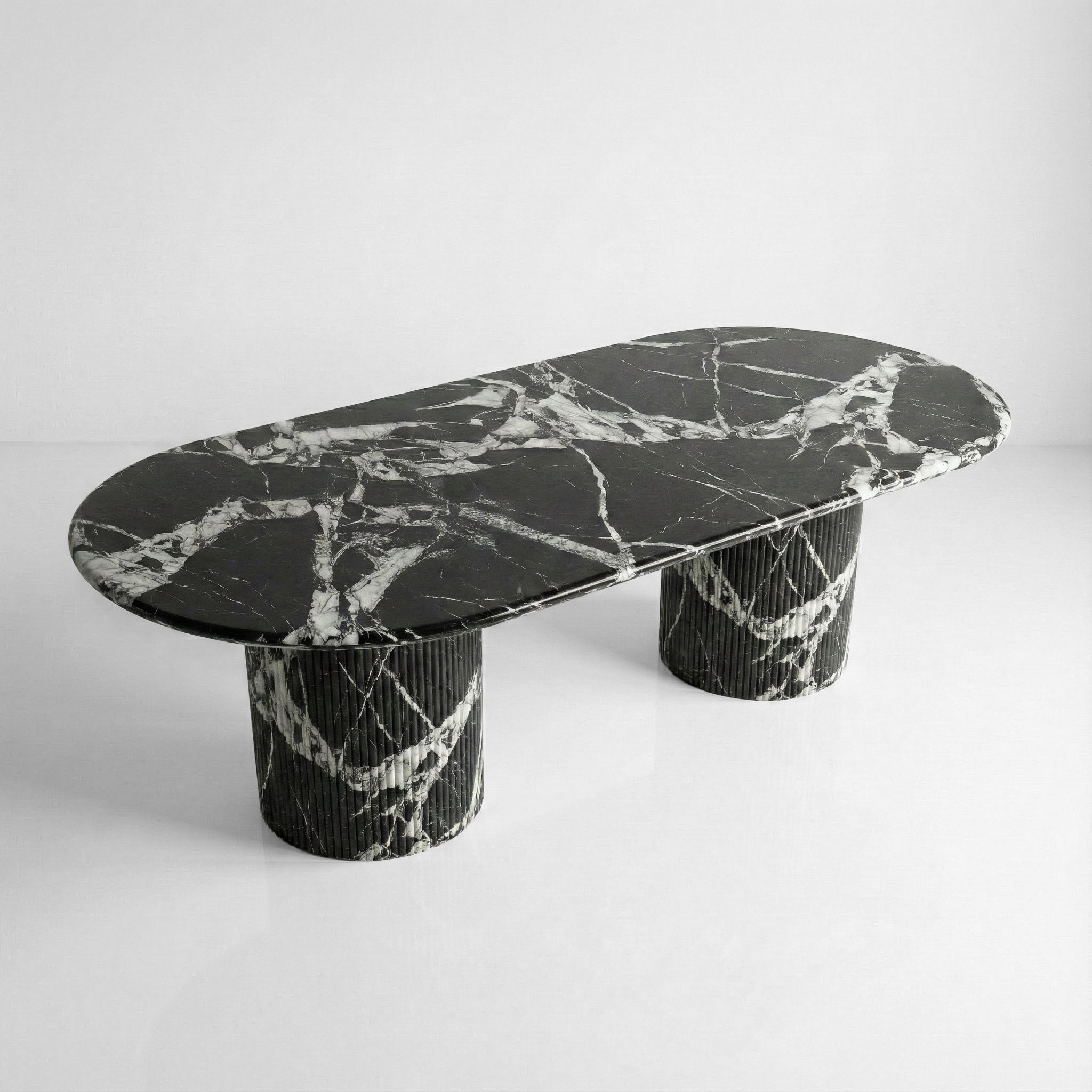 Grand Antique Marble Oval Dining Table - Fluted
