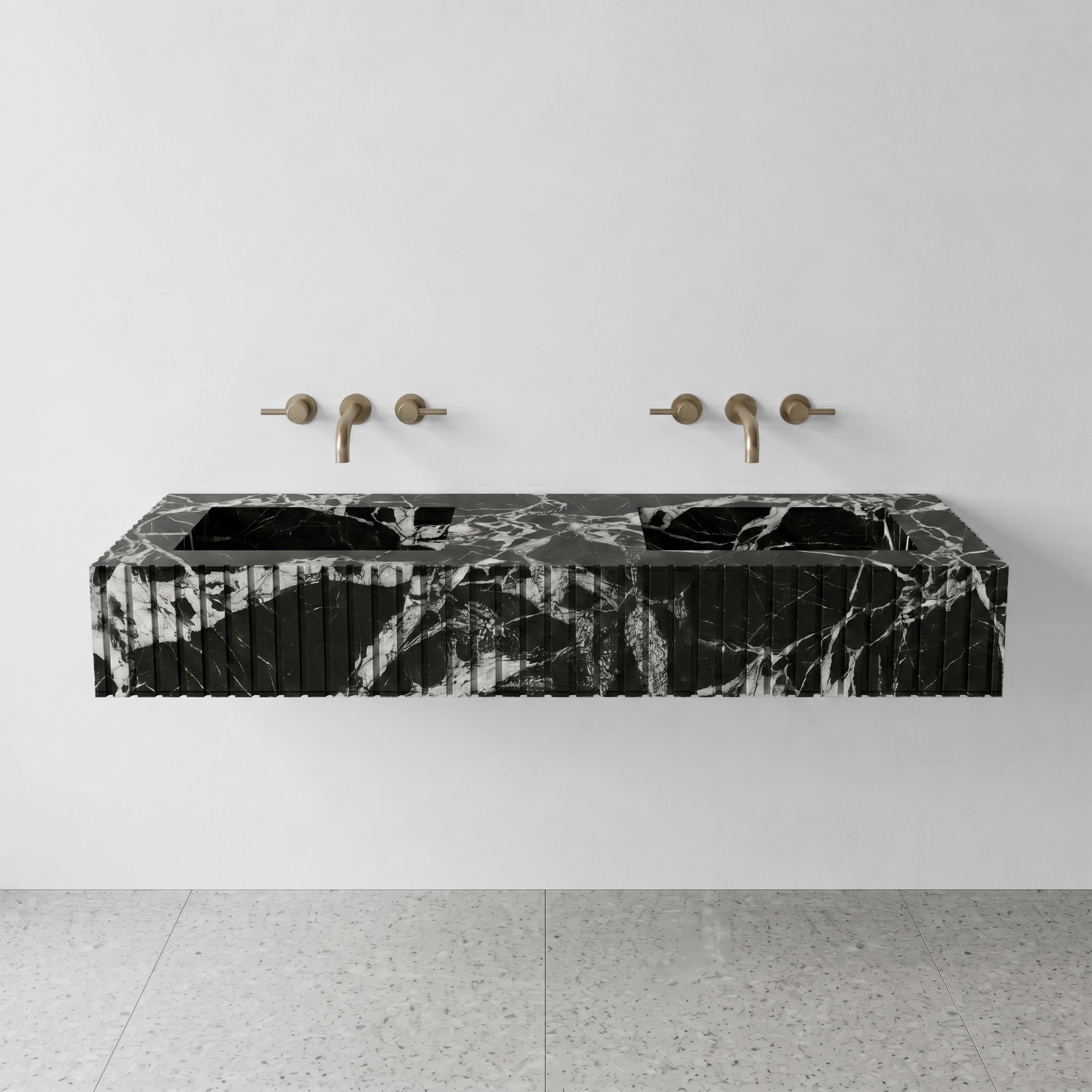 Grand Antique Marble Double Sink - Fluted