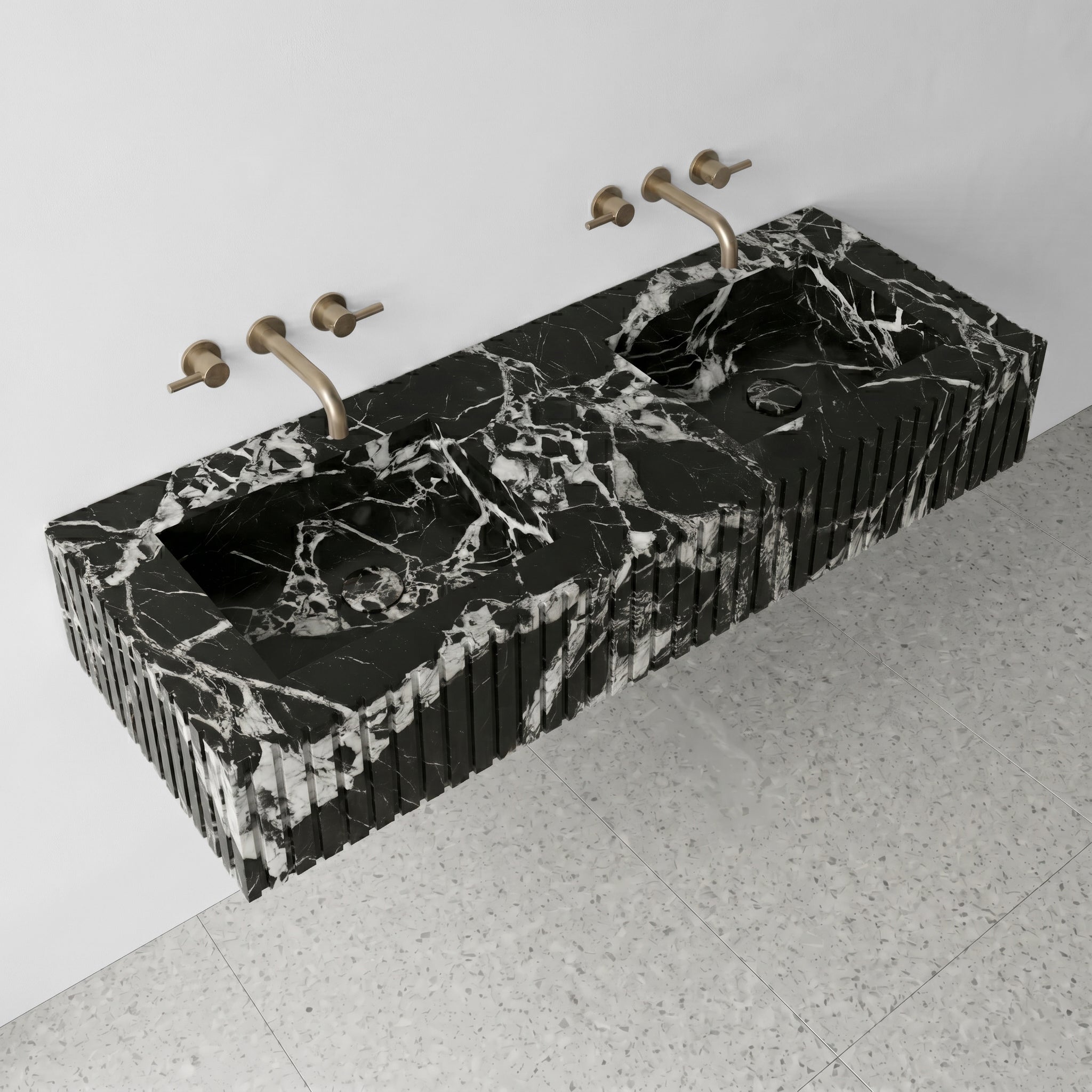 Grand Antique Marble Double Sink - Fluted
