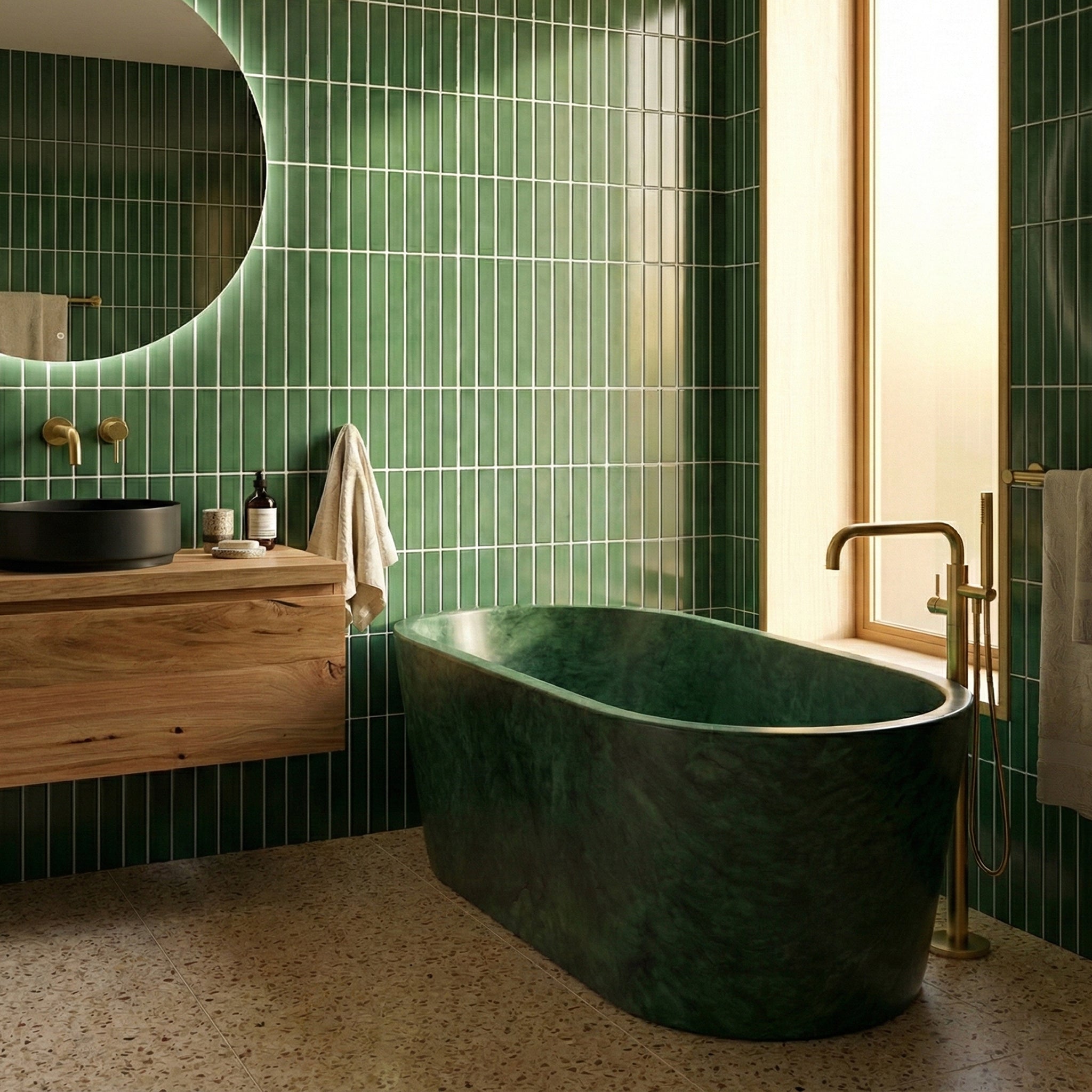 Green Guatemala Marble Freestanding Bathtub - Tapered