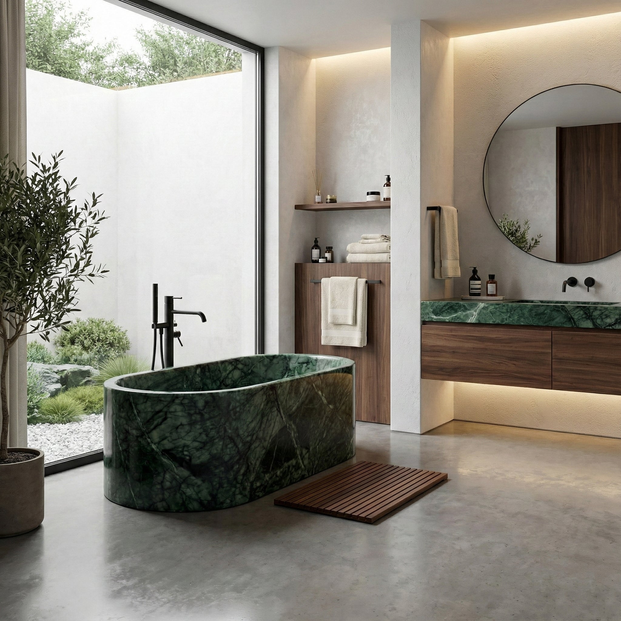 Green Guatemala Marble Freestanding Bathtub - Elliptical