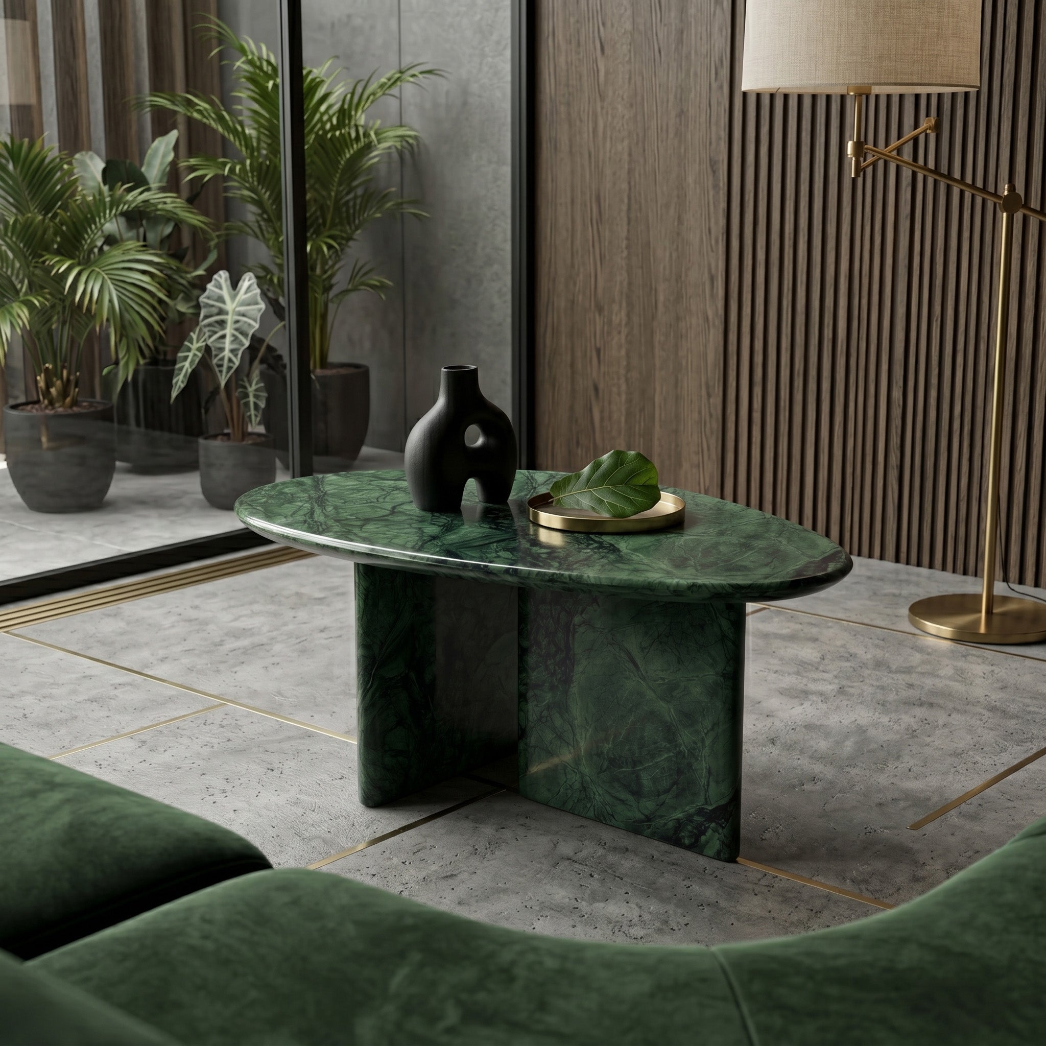 Green Guatemala Marble Coffee Table - Pebble