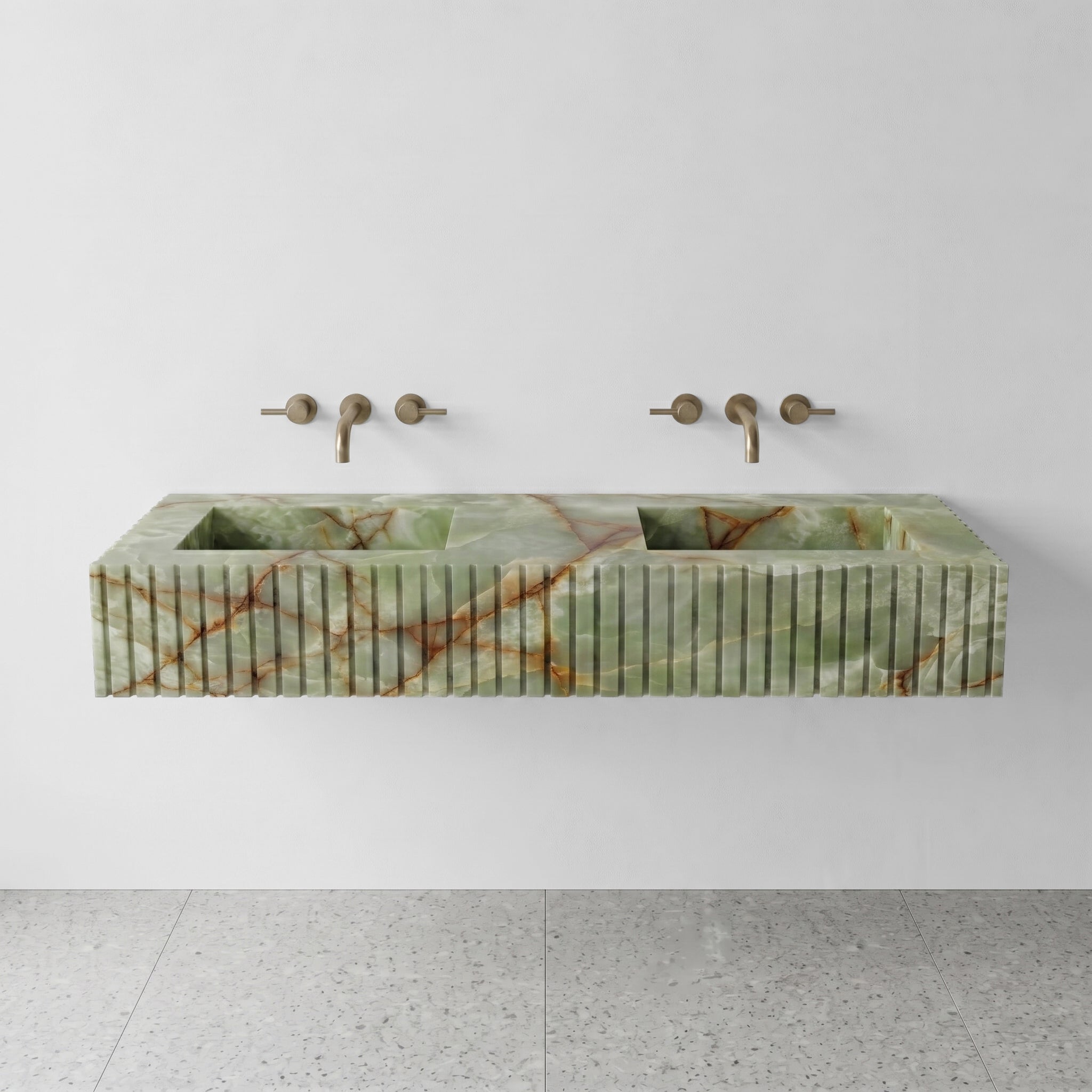 Green Onyx Double Sink - Fluted