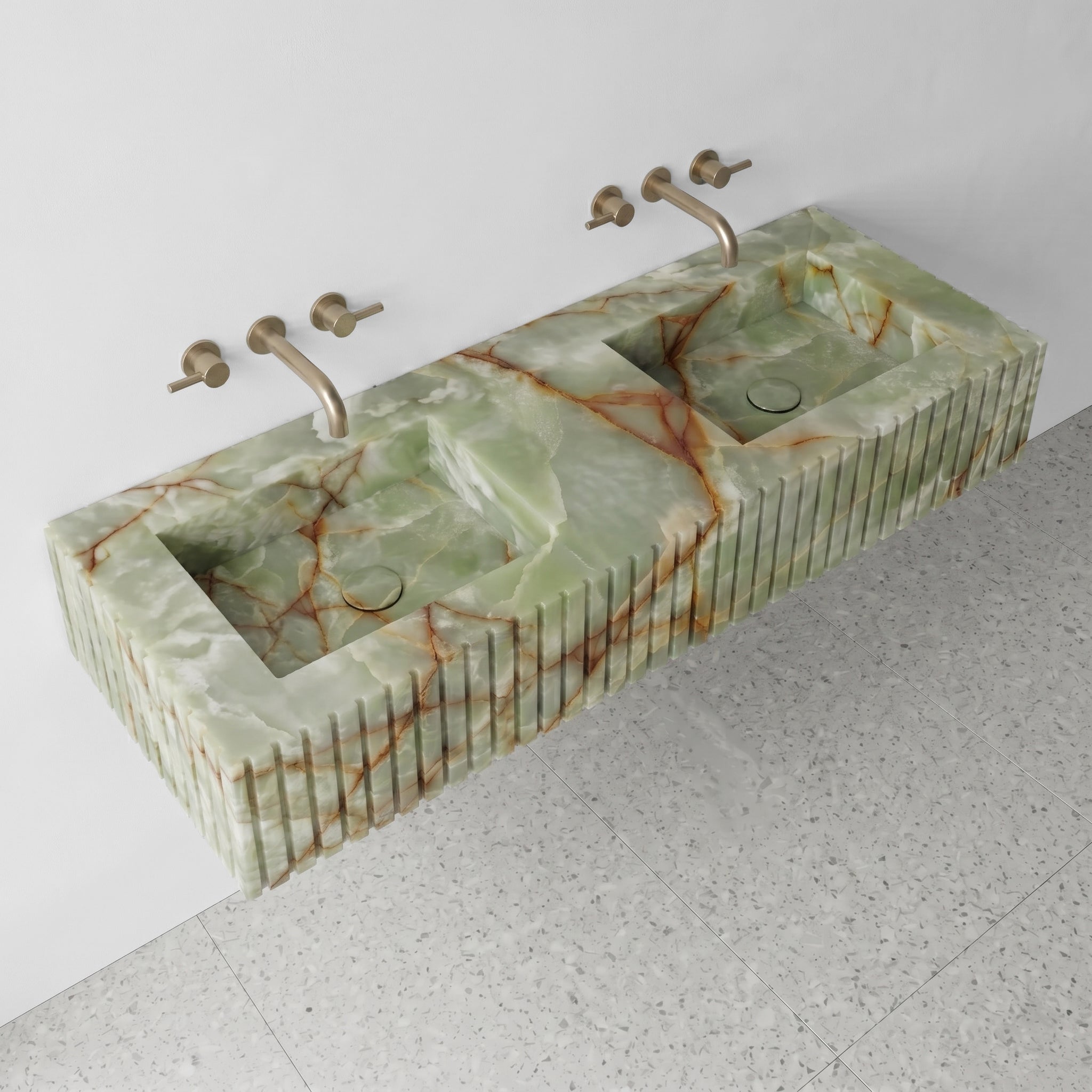 Green Onyx Double Sink - Fluted