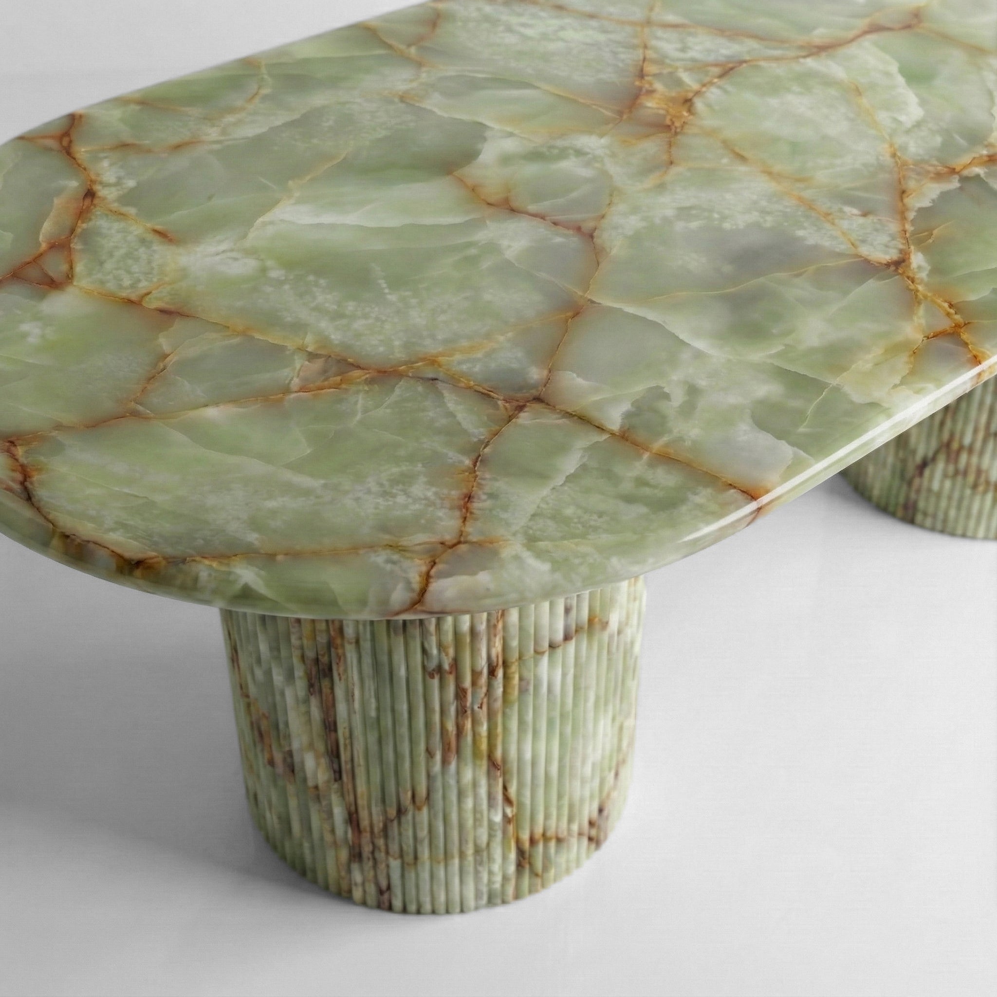 Green Onyx Oval Dining Table - Fluted
