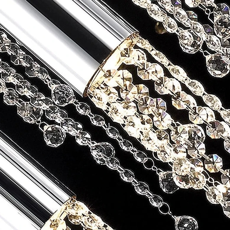 Close-up of diamond cut octagon crystal chains on the Grosvenor Pendant Staircase Chandelier
