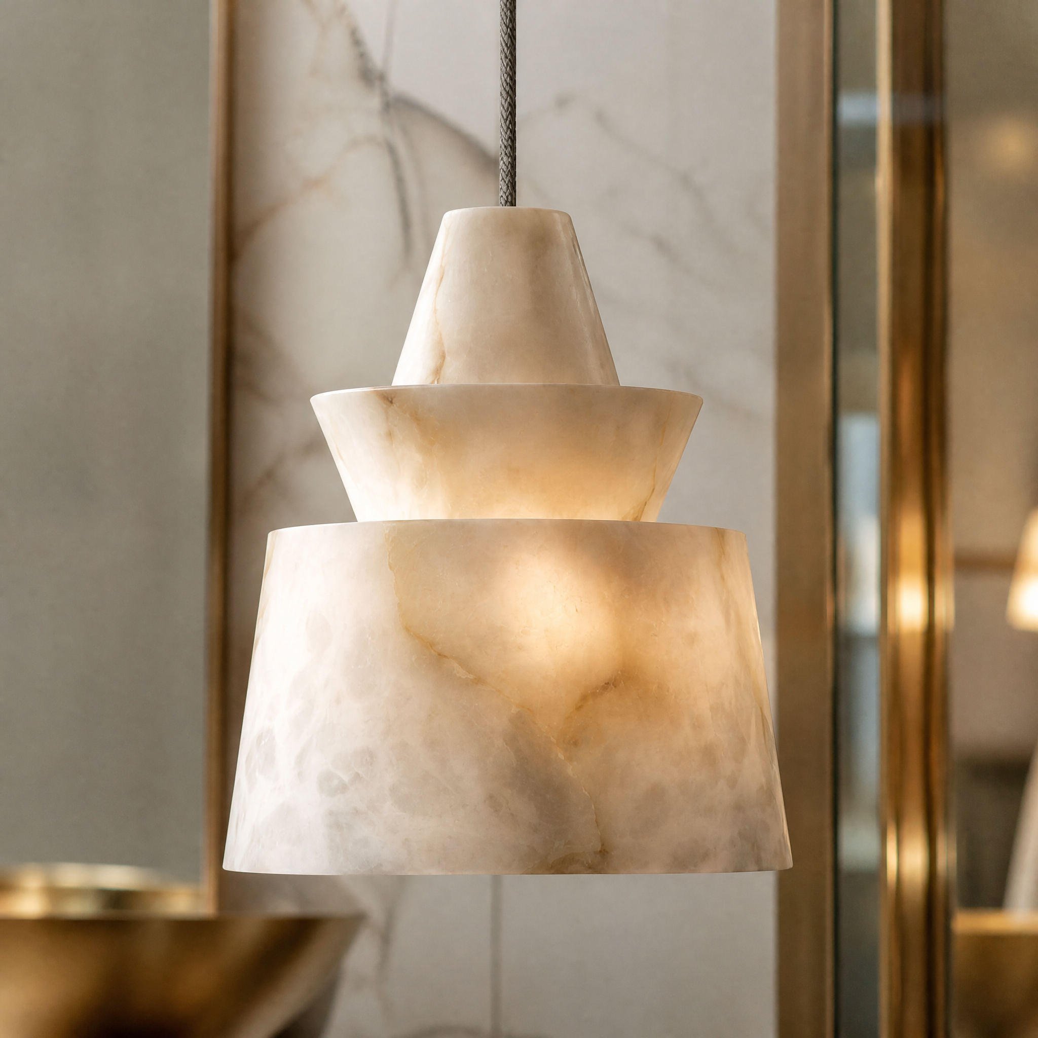 Close-up of the sculpted marble texture on the Juno pendant light showcasing premium craftsmanship.