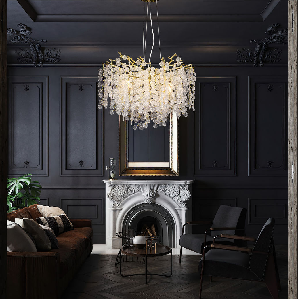 Lunaria Circular Chandelier II styled in a luxury living room interior