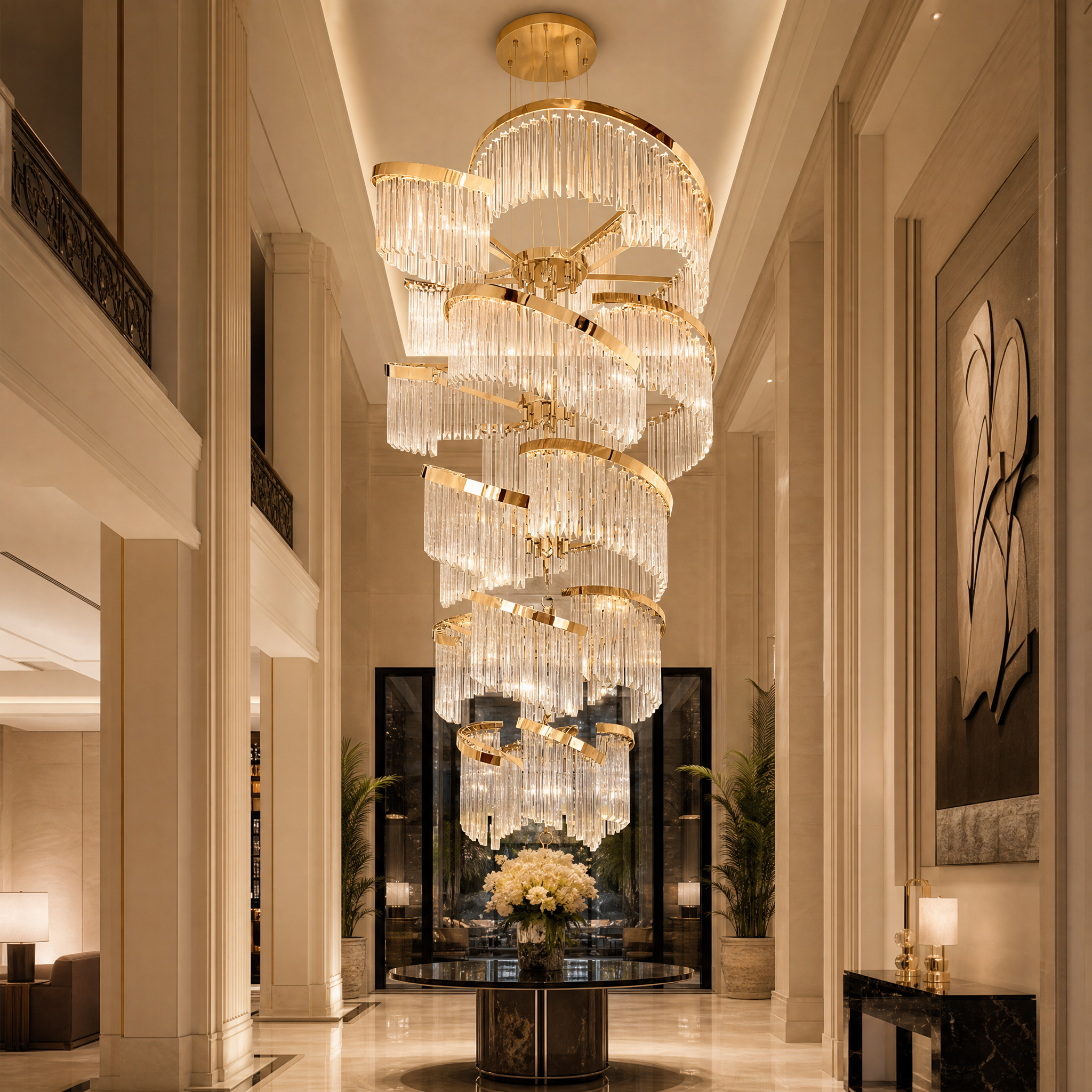 Twist Luxury Staircase Chandelier luxury hospitality lifestyle image by VORELLI