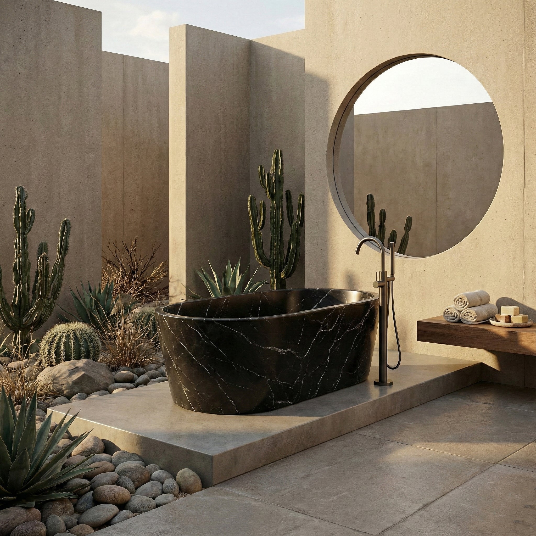 Black Marquina Marble Freestanding Bathtub - Tapered