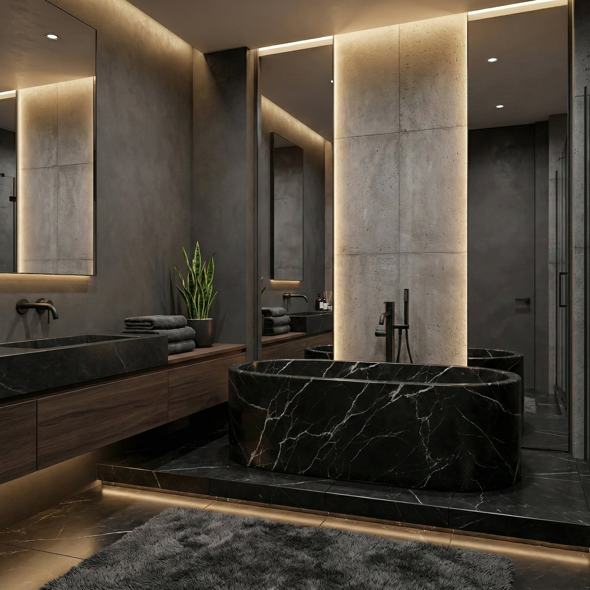 Black Marquina Marble Freestanding Bathtub - Elliptical