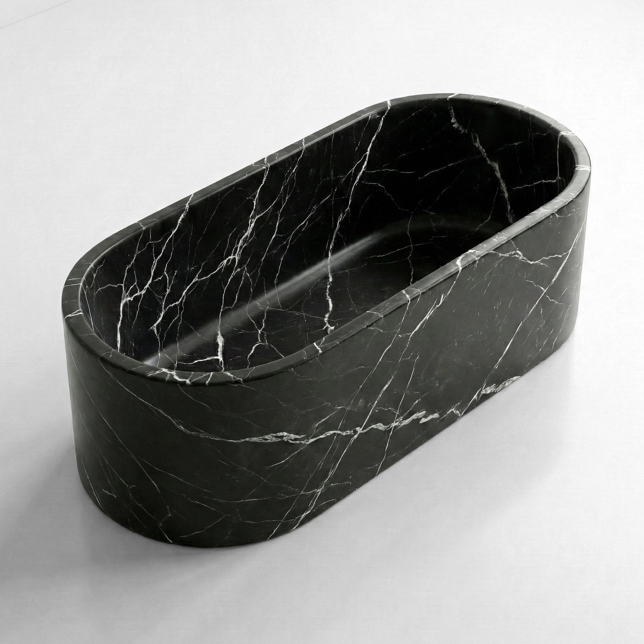 Black Marquina Marble Freestanding Bathtub - Elliptical