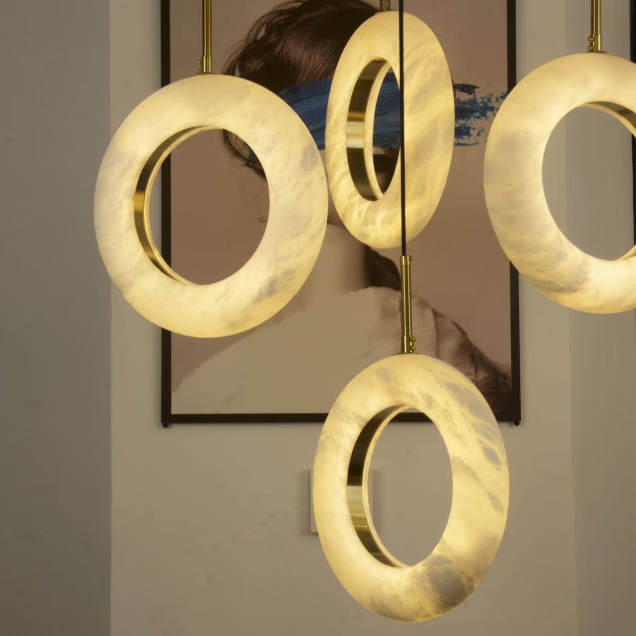 Contemporary stone pendant staircase chandelier for premium residential interiors