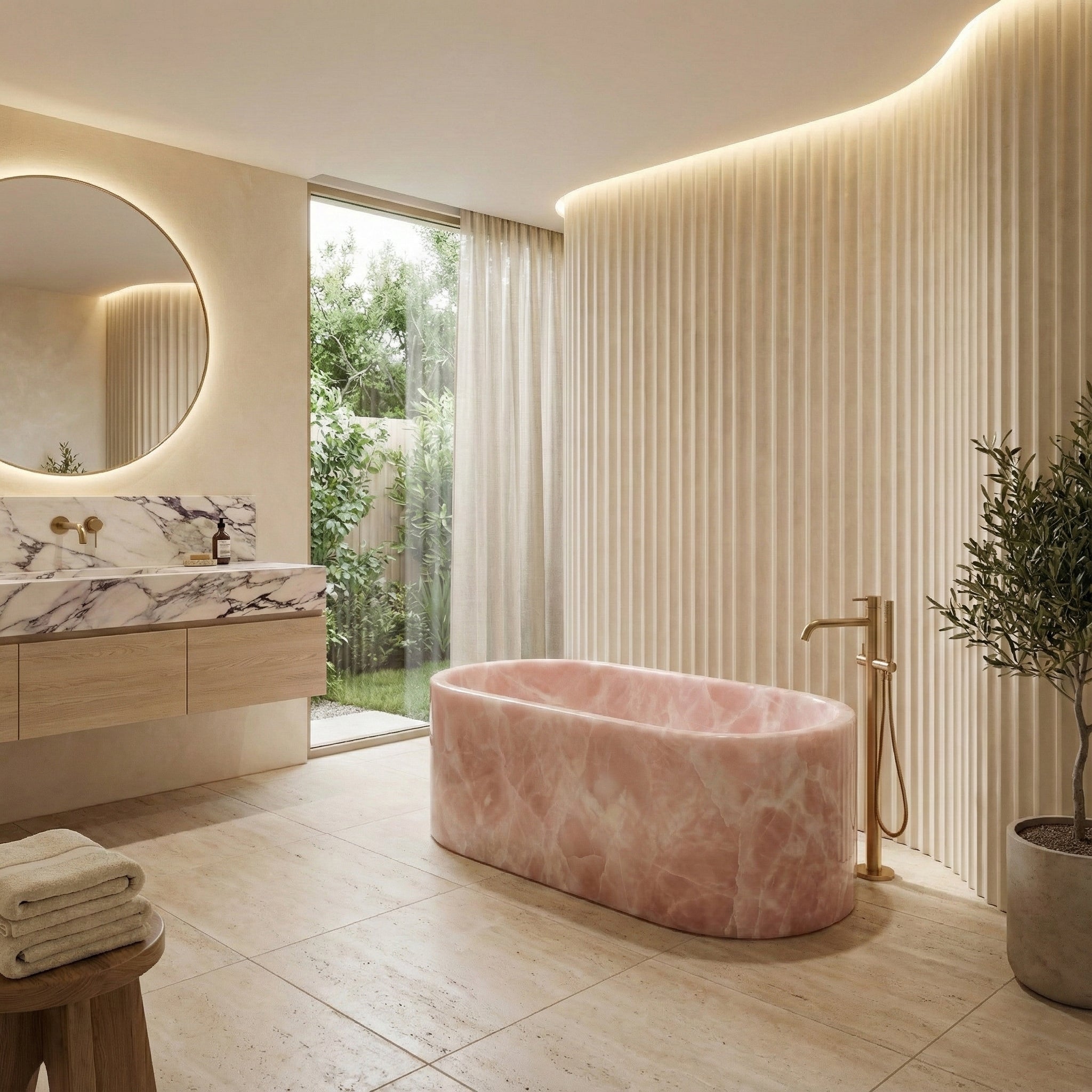 Pink Onyx Freestanding Bathtub - Elliptical