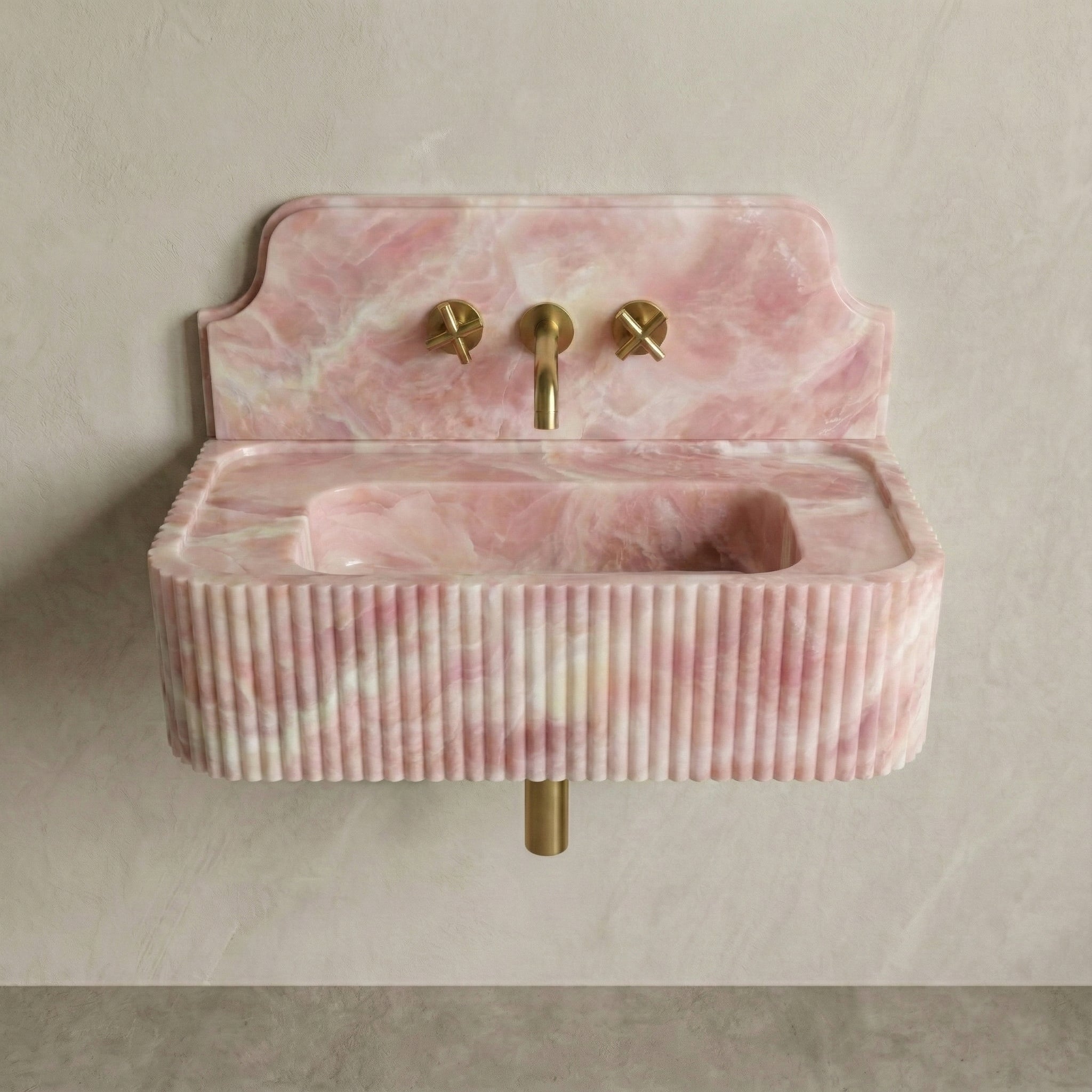 Pink Onyx Backsplash Sink - Fluted