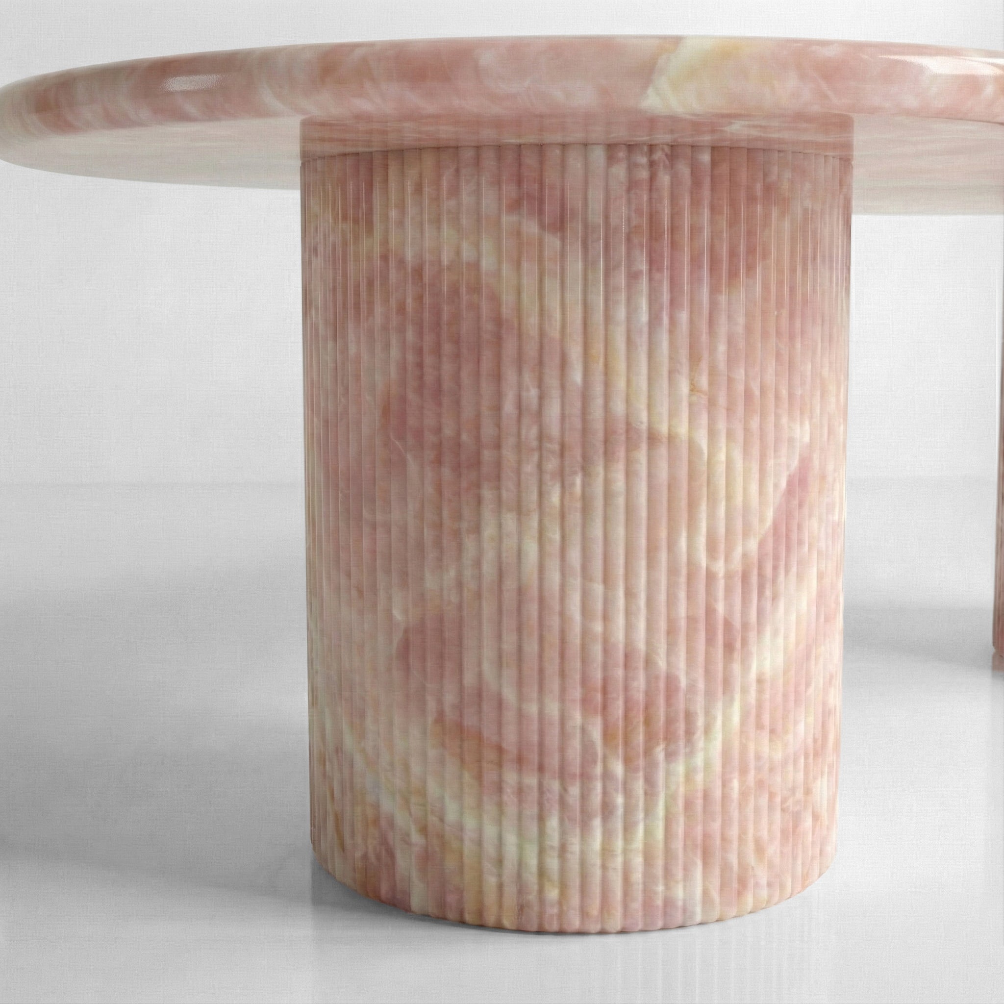 Pink Onyx Oval Dining Table - Fluted