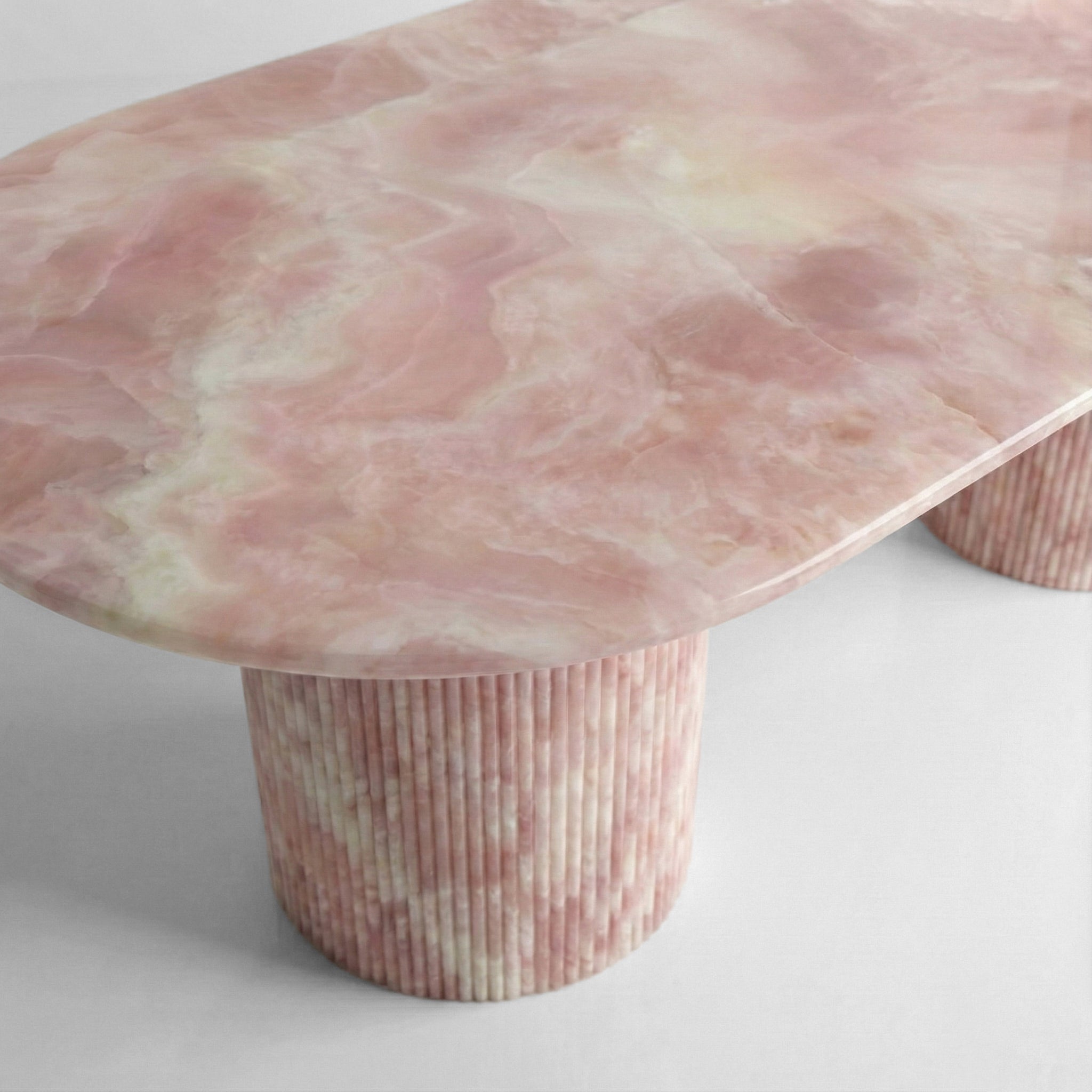 Pink Onyx Oval Dining Table - Fluted