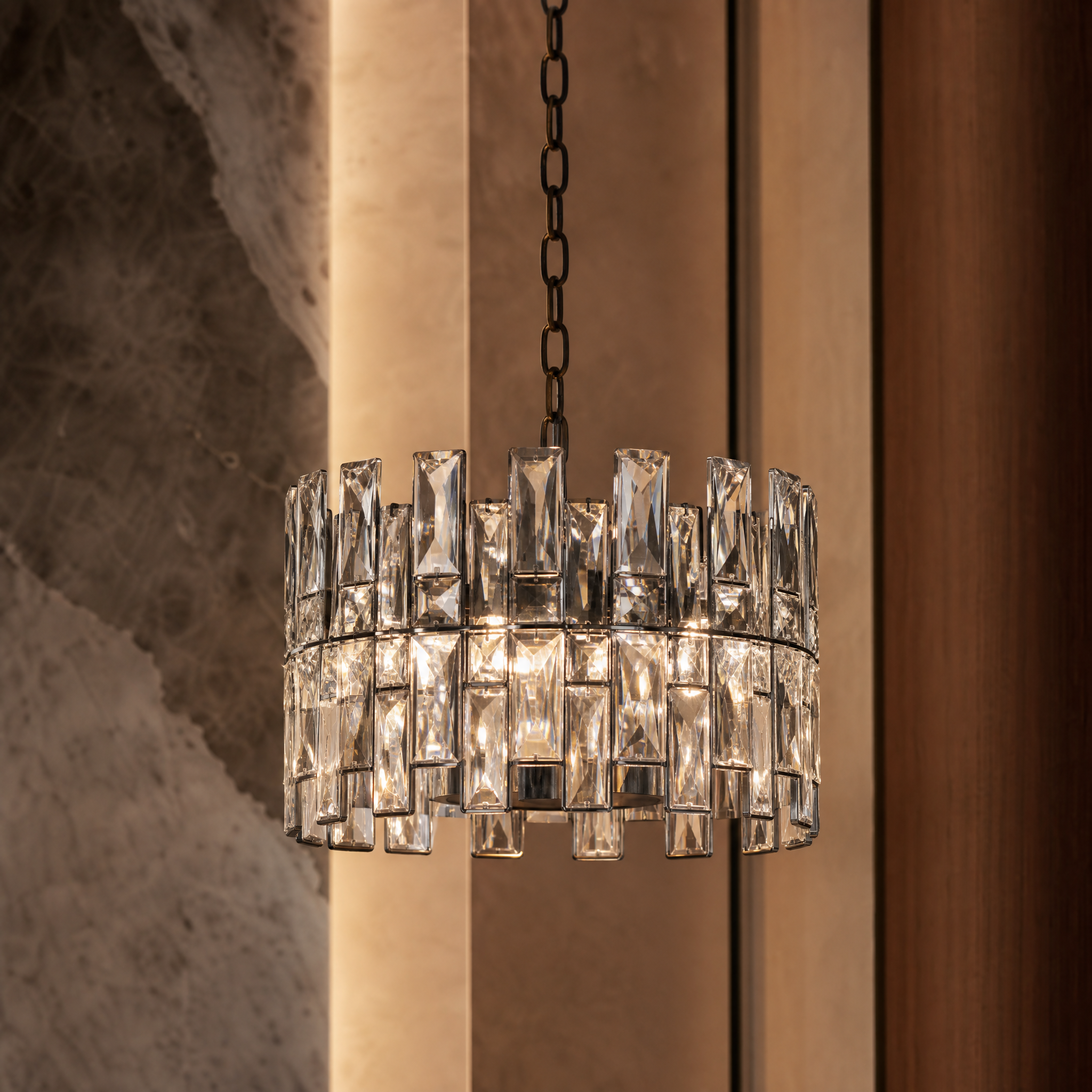 Detailed closeup shot of the VORELLI Presidio pendant light, highlighting the refined texture of its matte finish and its sleek, minimalist silhouette.