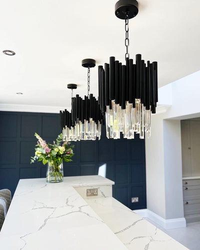 VORELLI Gotham pendant lighting displayed over a kitchen island