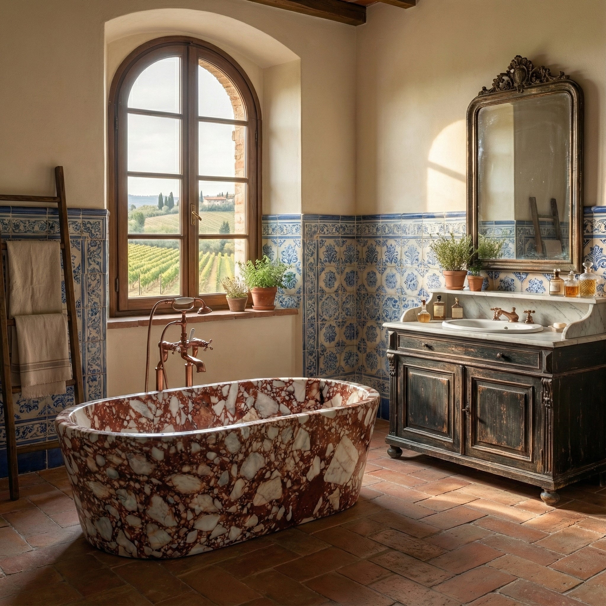 Red Bulgari Marble Freestanding Bathtub - Tapered