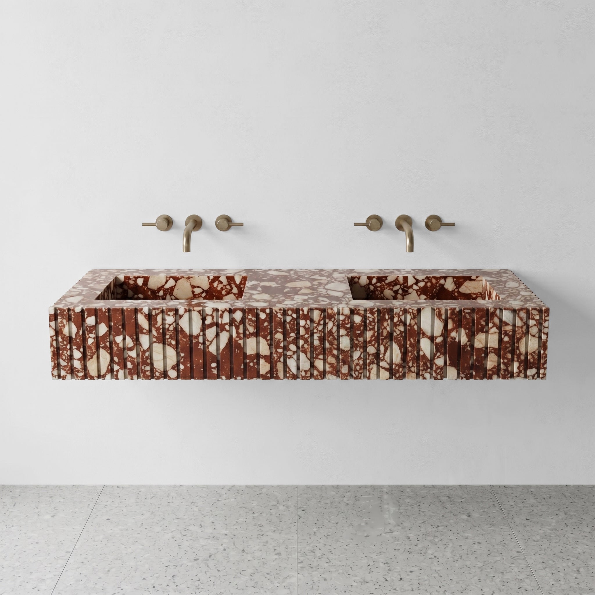 Red Bulgari Marble Double Sink - Fluted