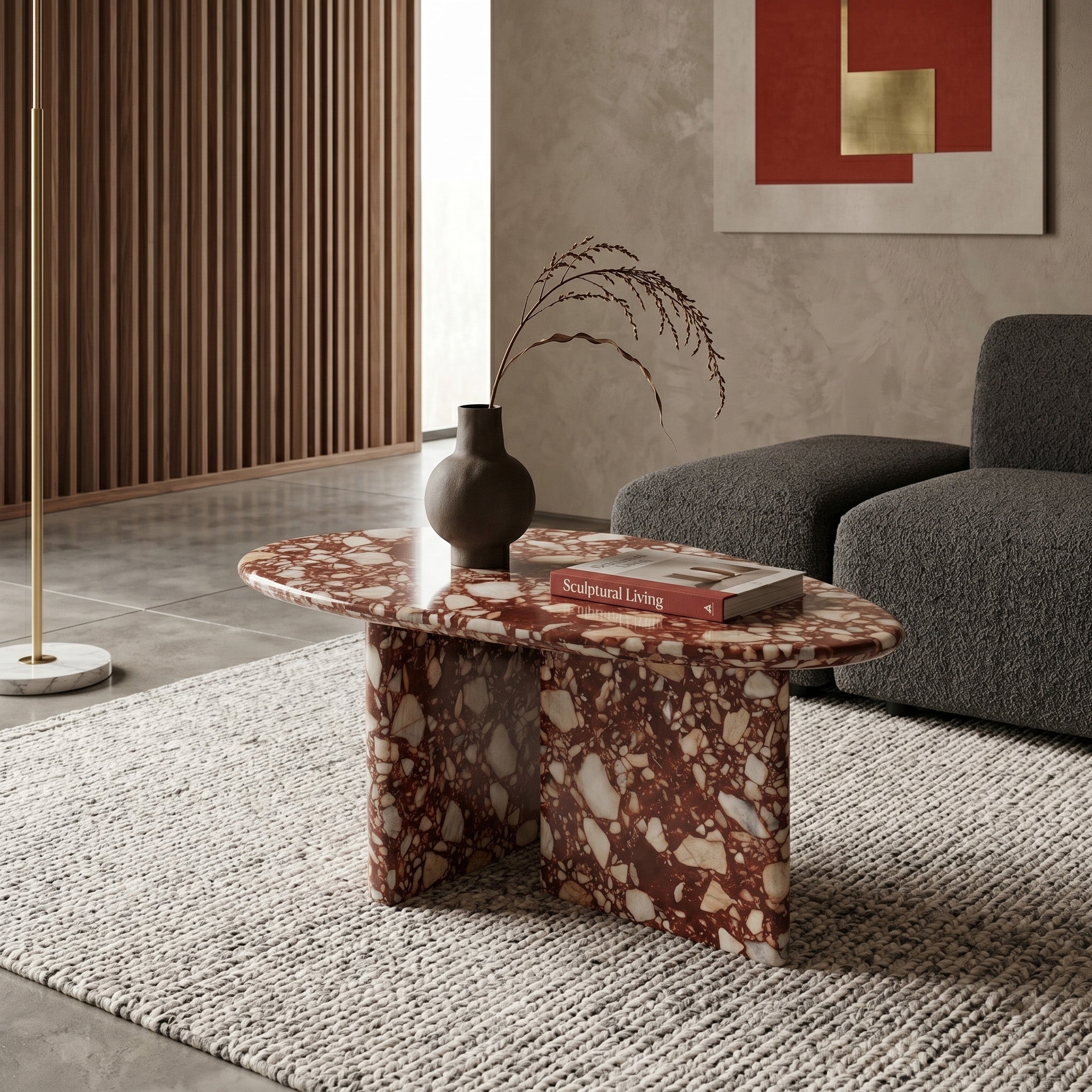 Red Bulgari Marble Coffee Table - Pebble