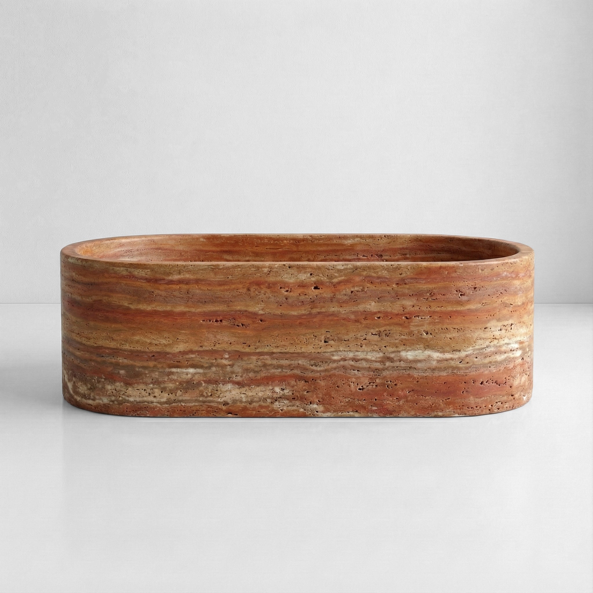 Red Travertine Freestanding Bathtub - Elliptical