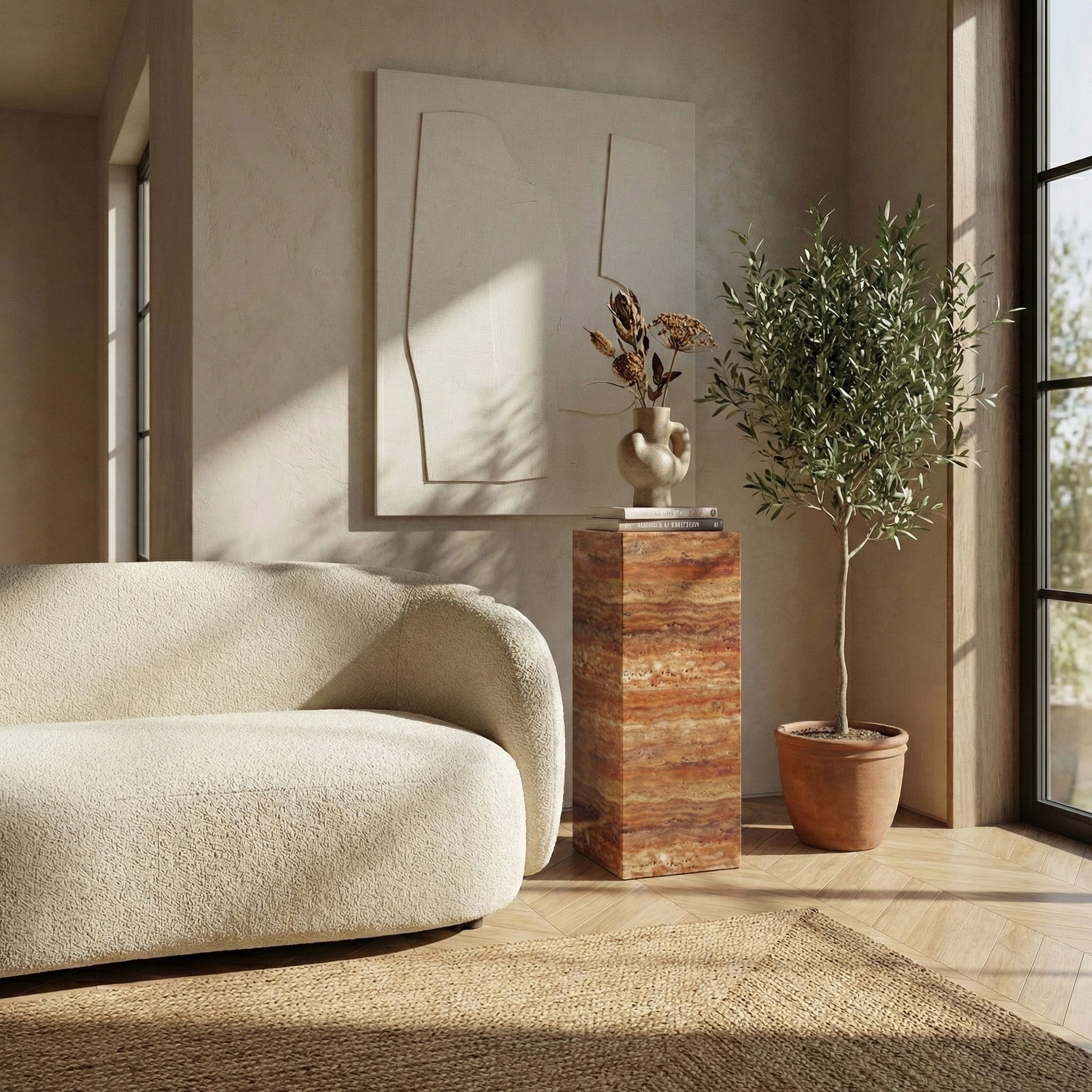 Red Travertine Pedestal Stand