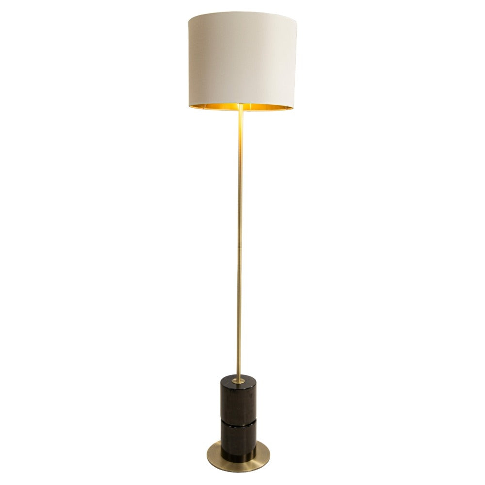 Robyn modern floor lamp with round marble base and slender standing design on white background