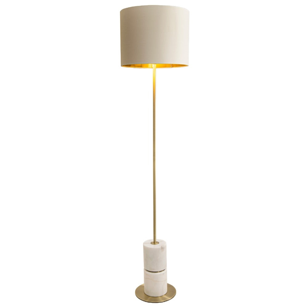 Robyn modern standing floor lamp with marble base and slim profile on white background