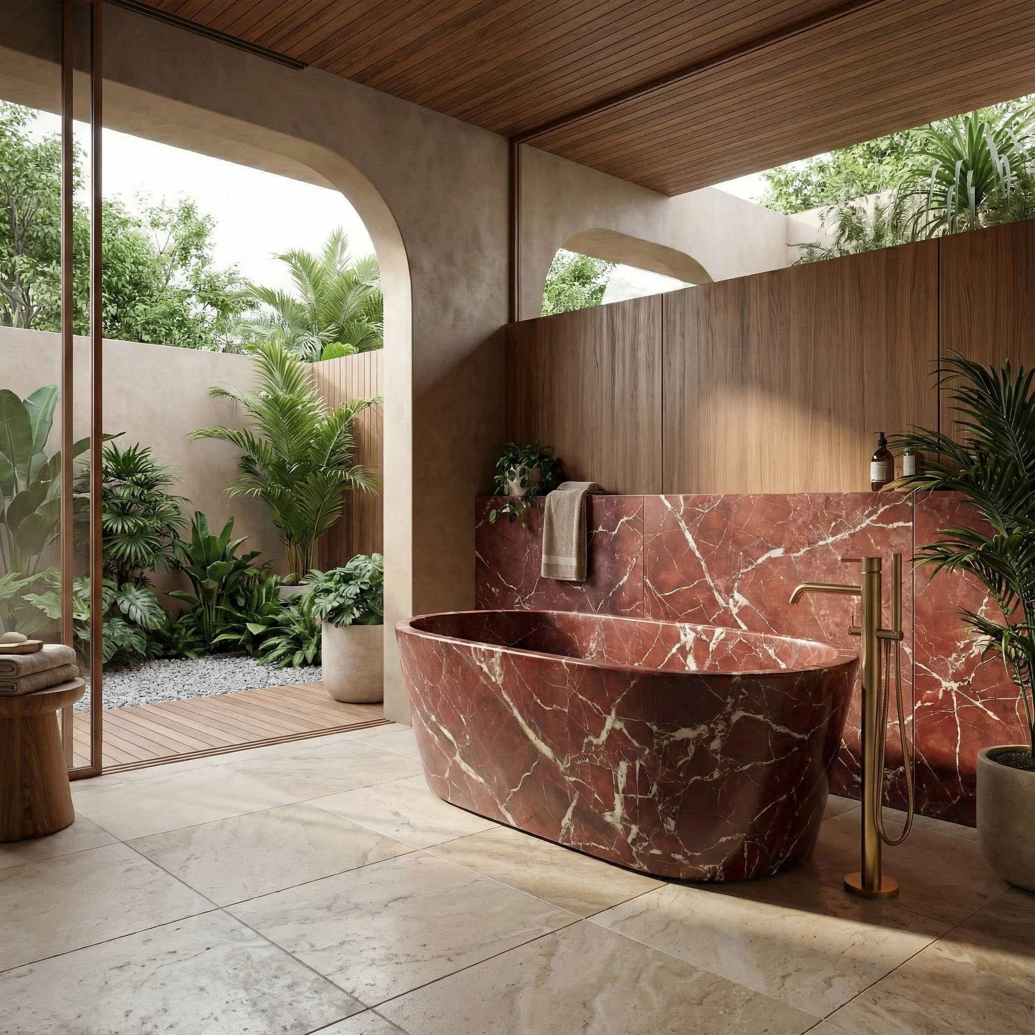 Rosso Levanto Marble Freestanding Bathtub - Tapered