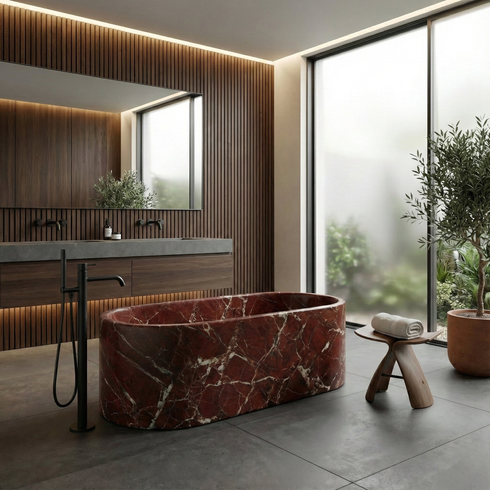 Rosso Levanto Marble Freestanding Bathtub - Elliptical