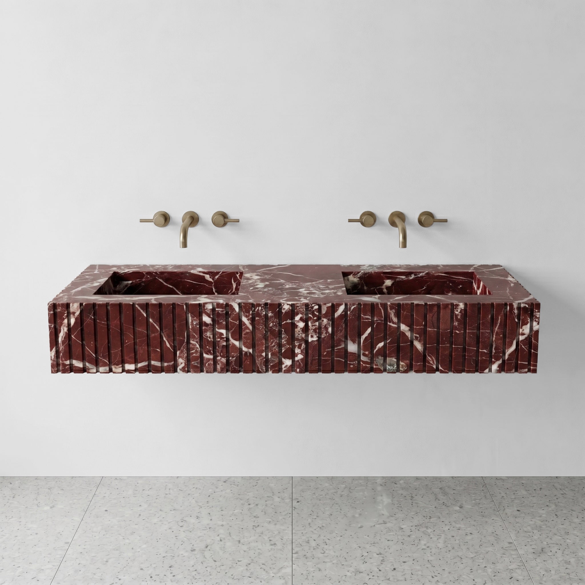 Rosso Levanto Marble Double Sink - Fluted